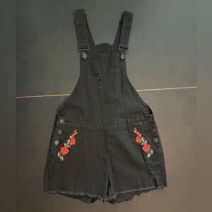 Rose Embroidered Overall Shorts
